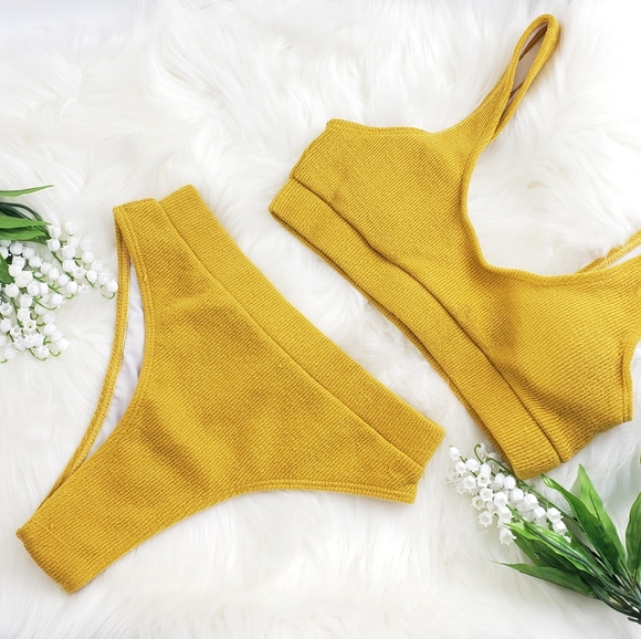 LOV Boutique. Brazilian Gold Ribbed Bikini Set - Picture 3 of 10